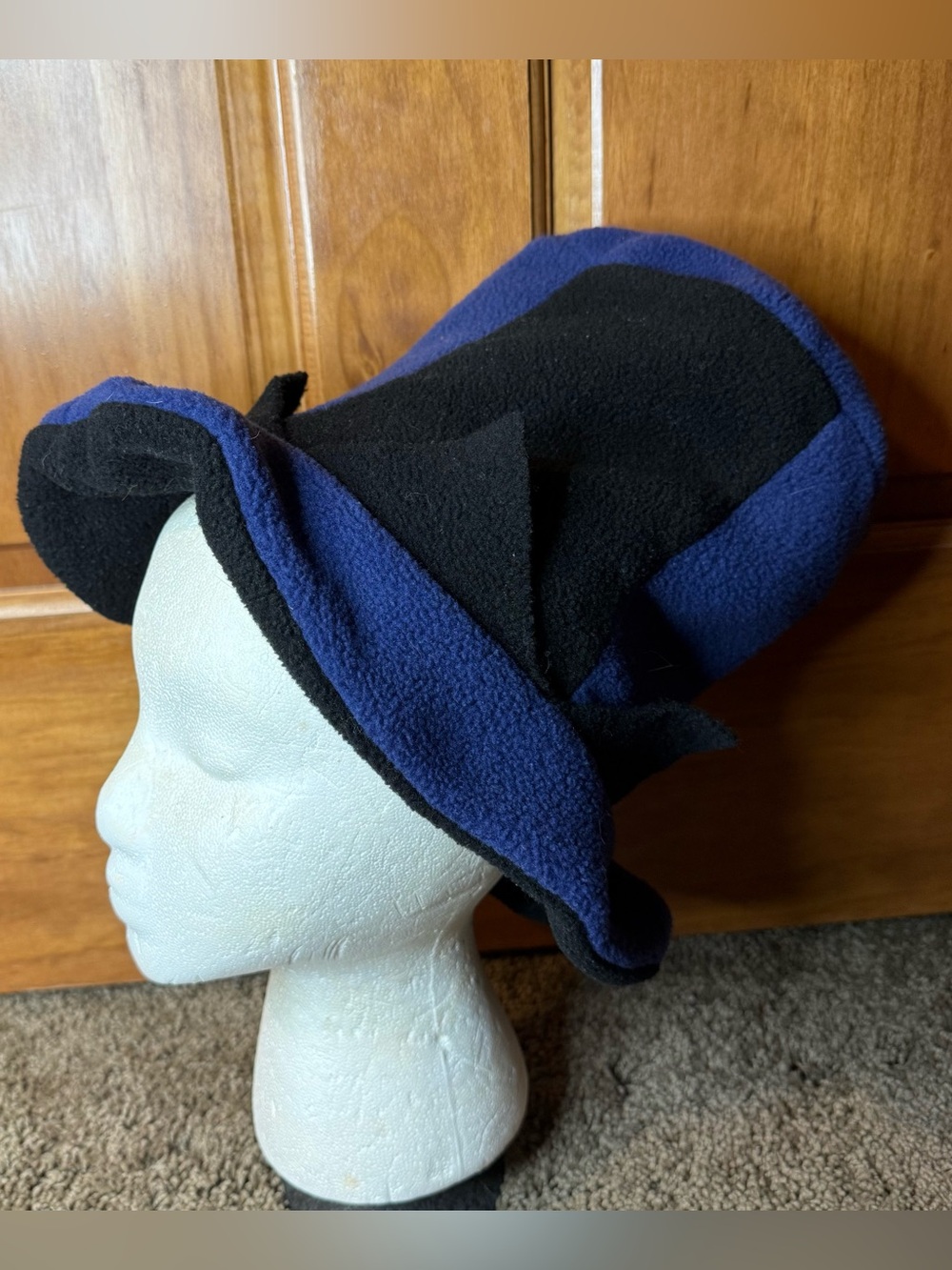 Vintage Bula fleece long hat one size blue and black striped